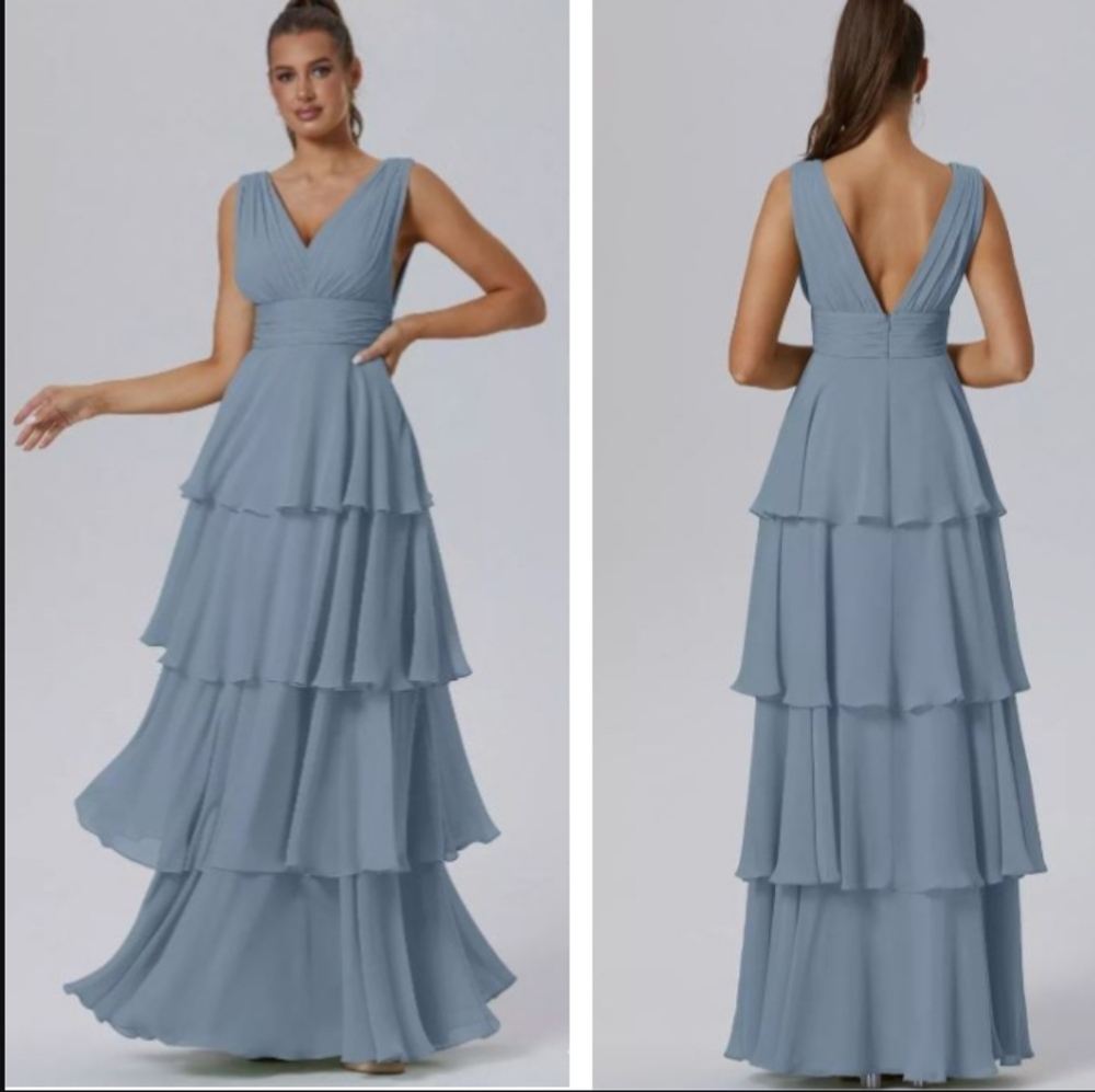 Tiered Pleat A-Line Floor Length Bridesmaid Gown